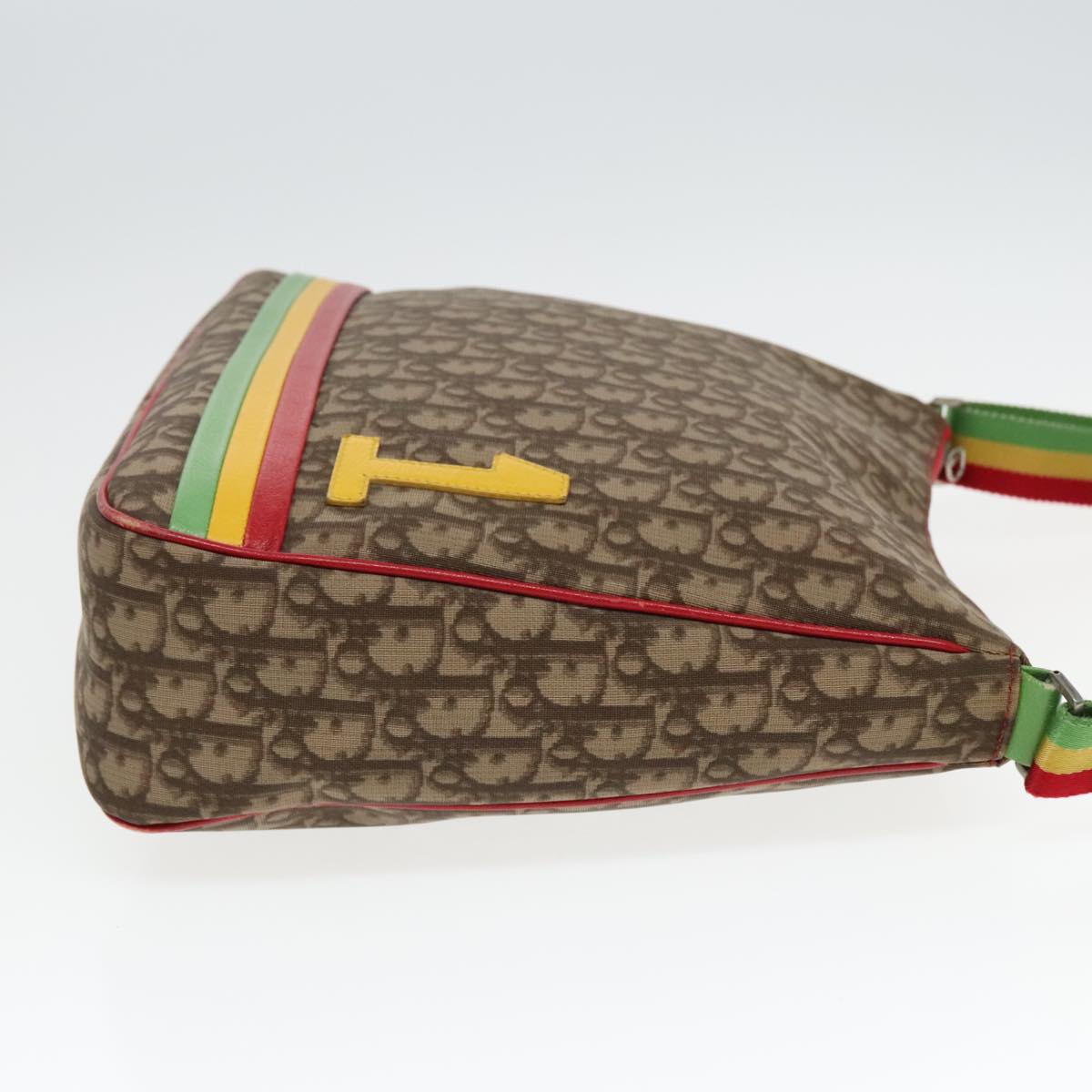 Christian Dior Trotter Canvas Shoulder Bag Rasta Color Beige Auth 94034