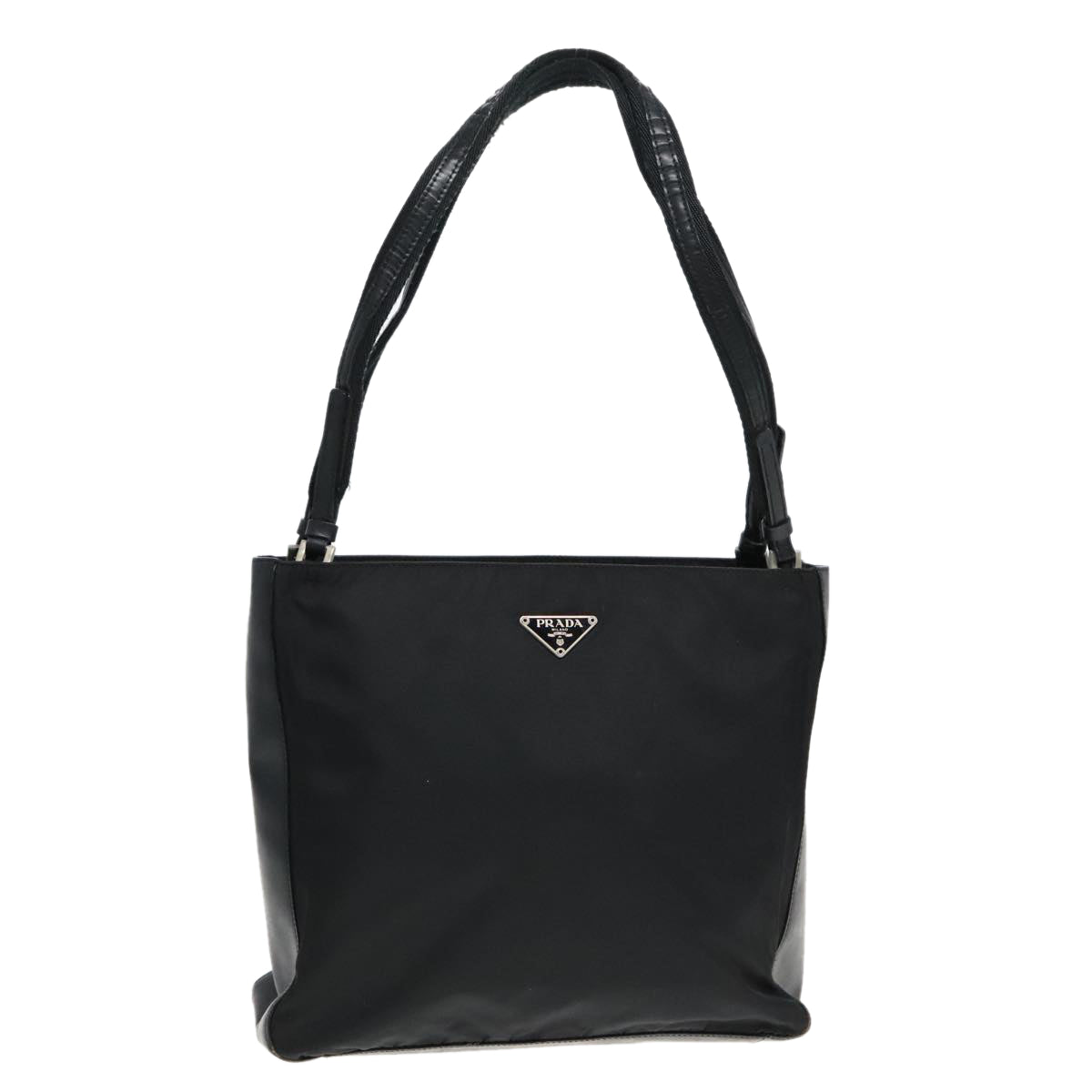 PRADA Tote Bag Nylon Black Silver Auth 94044