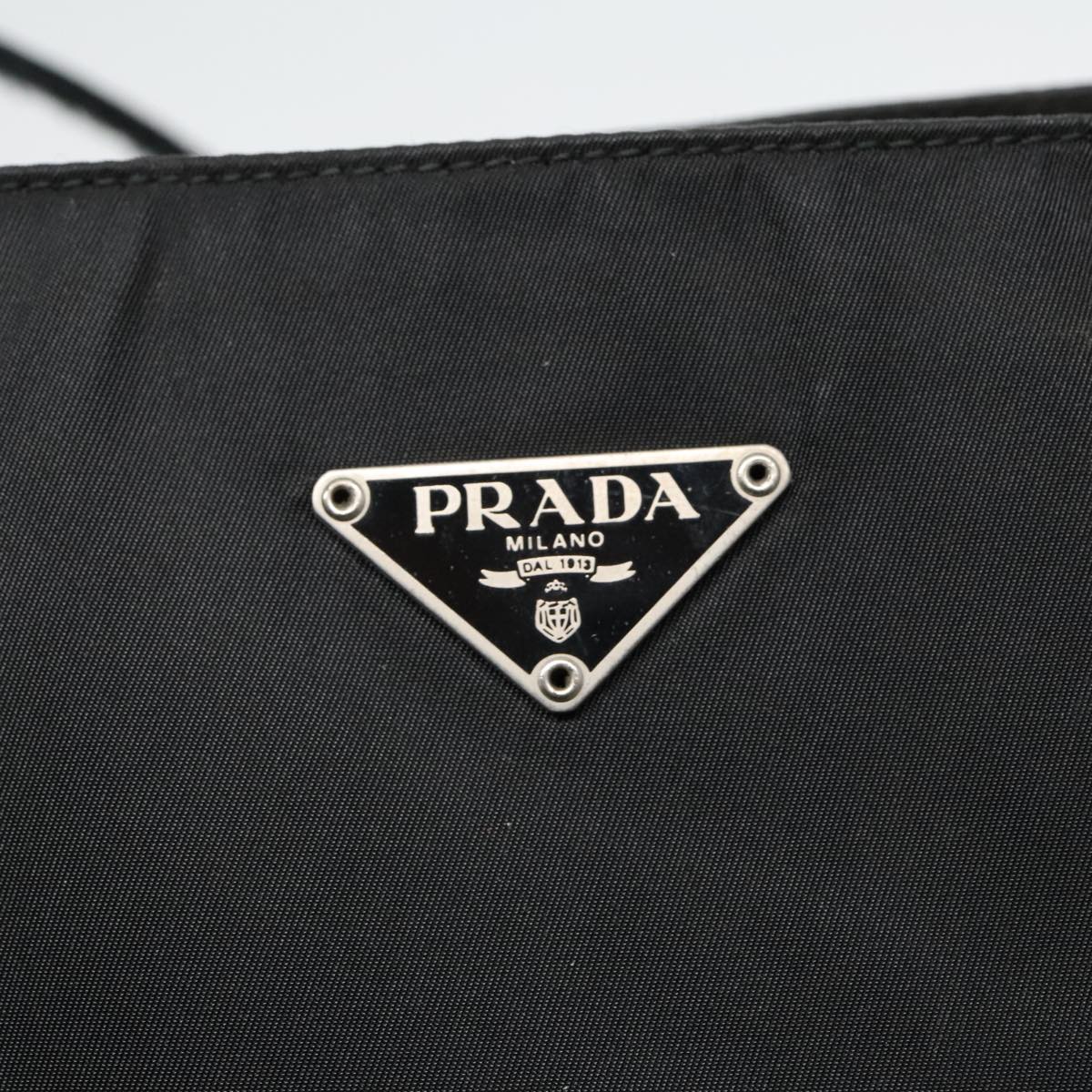 PRADA Tote Bag Nylon Black Silver Auth 94044