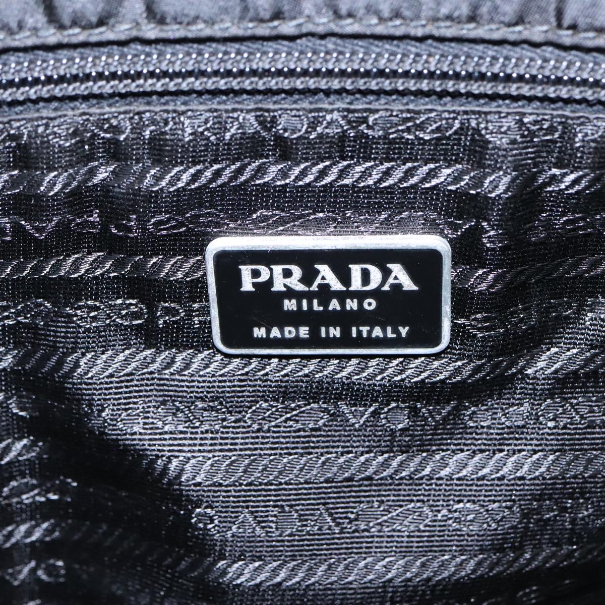 PRADA Tote Bag Nylon Black Silver Auth 94044