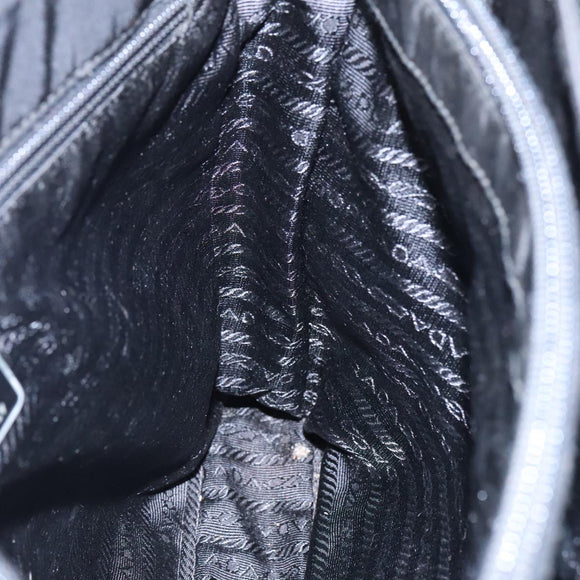 PRADA Tote Bag Nylon Black Silver Auth 94044