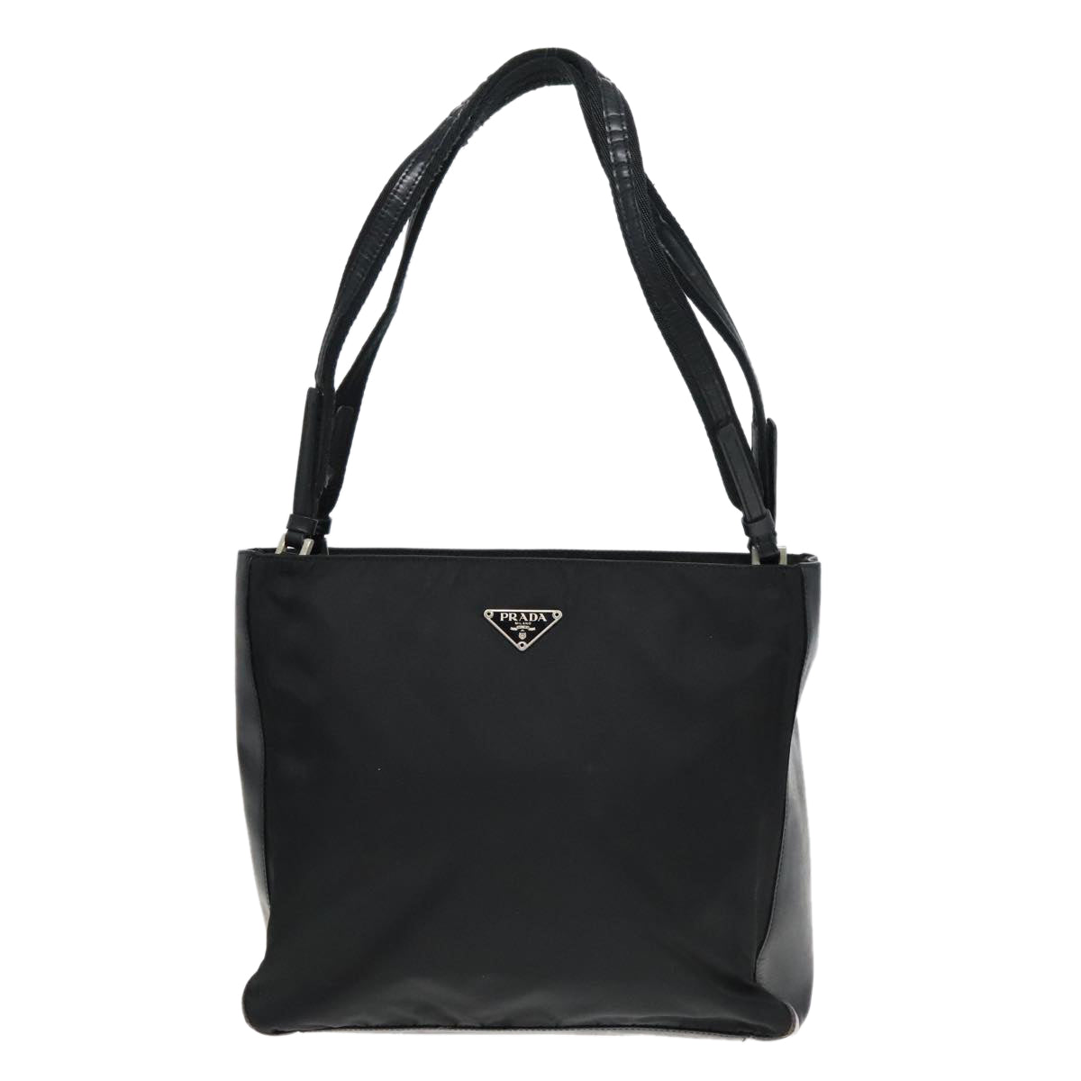 PRADA Tote Bag Nylon Black Silver Auth 94044