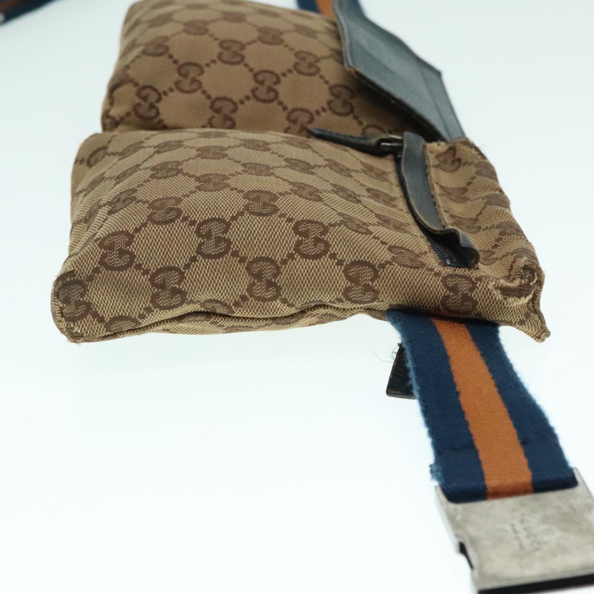 GUCCI GG Canvas Sherry Line Waist bag Beige Brown Silver 28566 Auth 94050