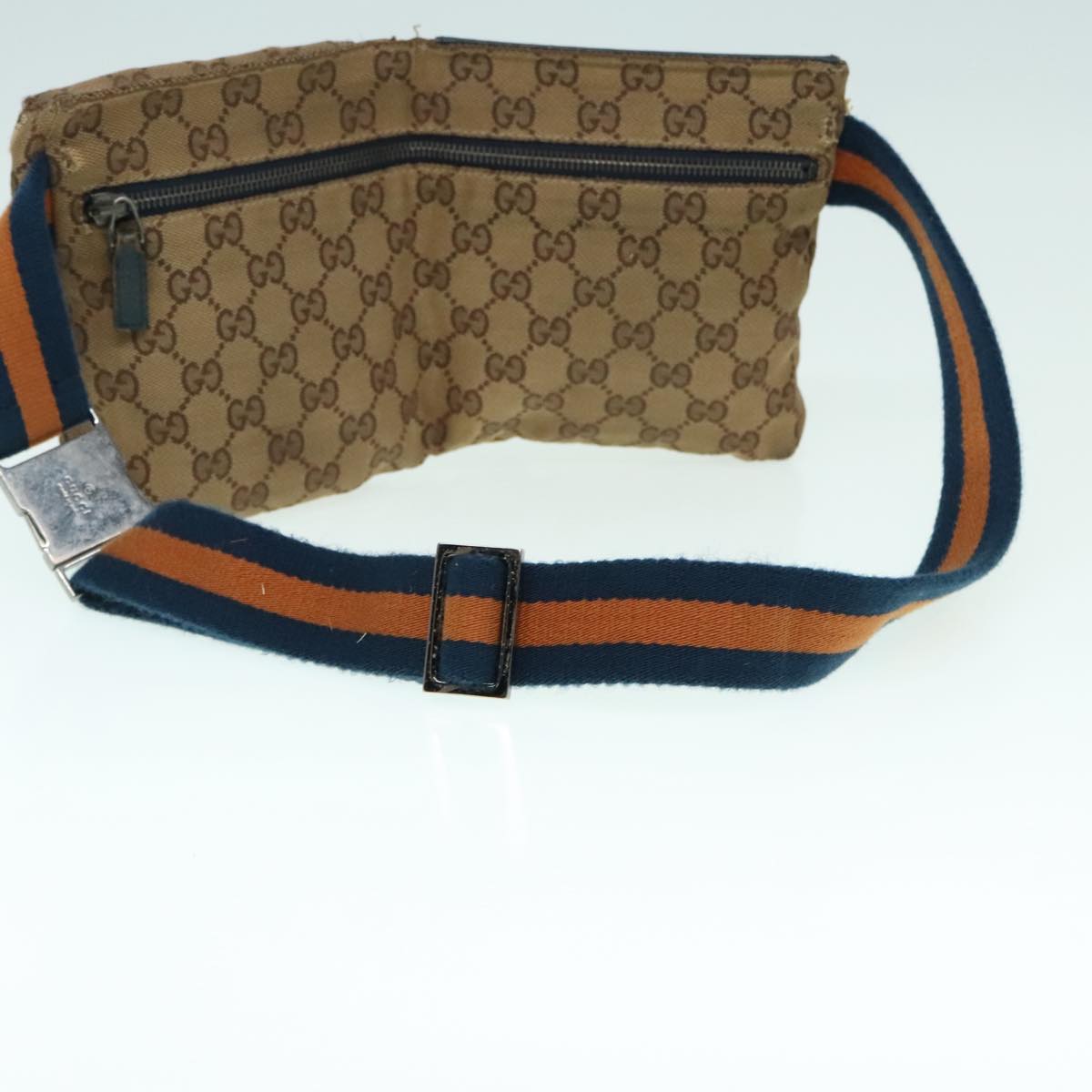 GUCCI GG Canvas Sherry Line Waist bag Beige Brown Silver 28566 Auth 94050