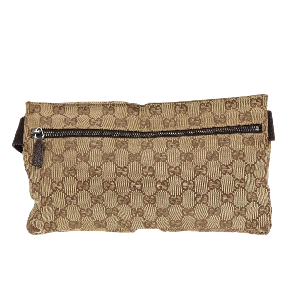 GUCCI GG Canvas Waist bag Beige Silver 28566 Auth 94051