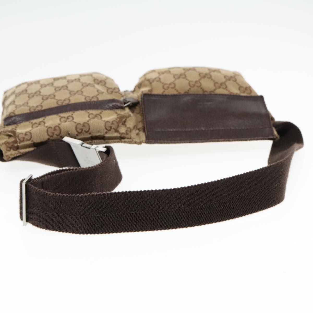 GUCCI GG Canvas Waist bag Beige Silver 28566 Auth 94051