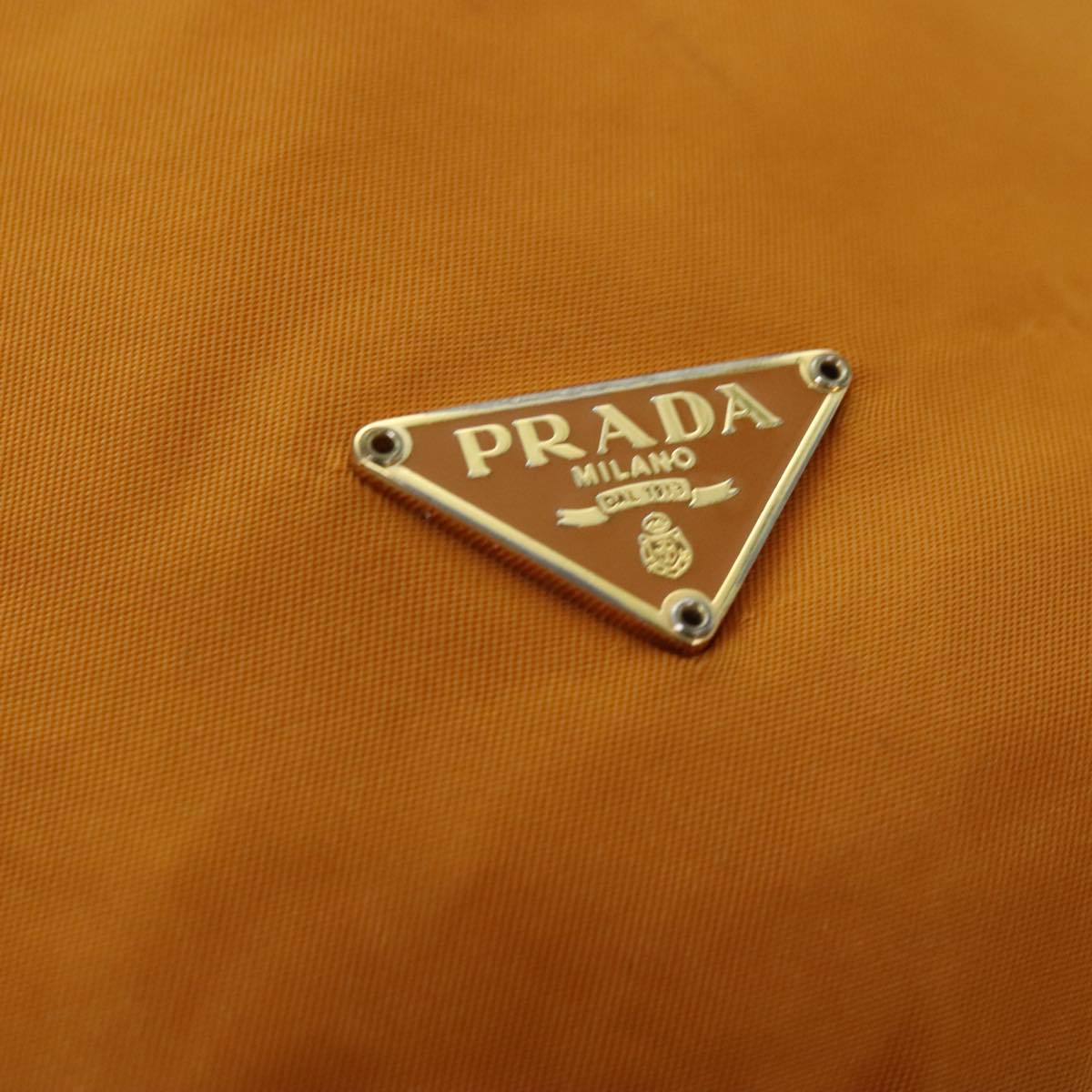 PRADA Drawstring Pouch Nylon Orange Silver Auth 94054