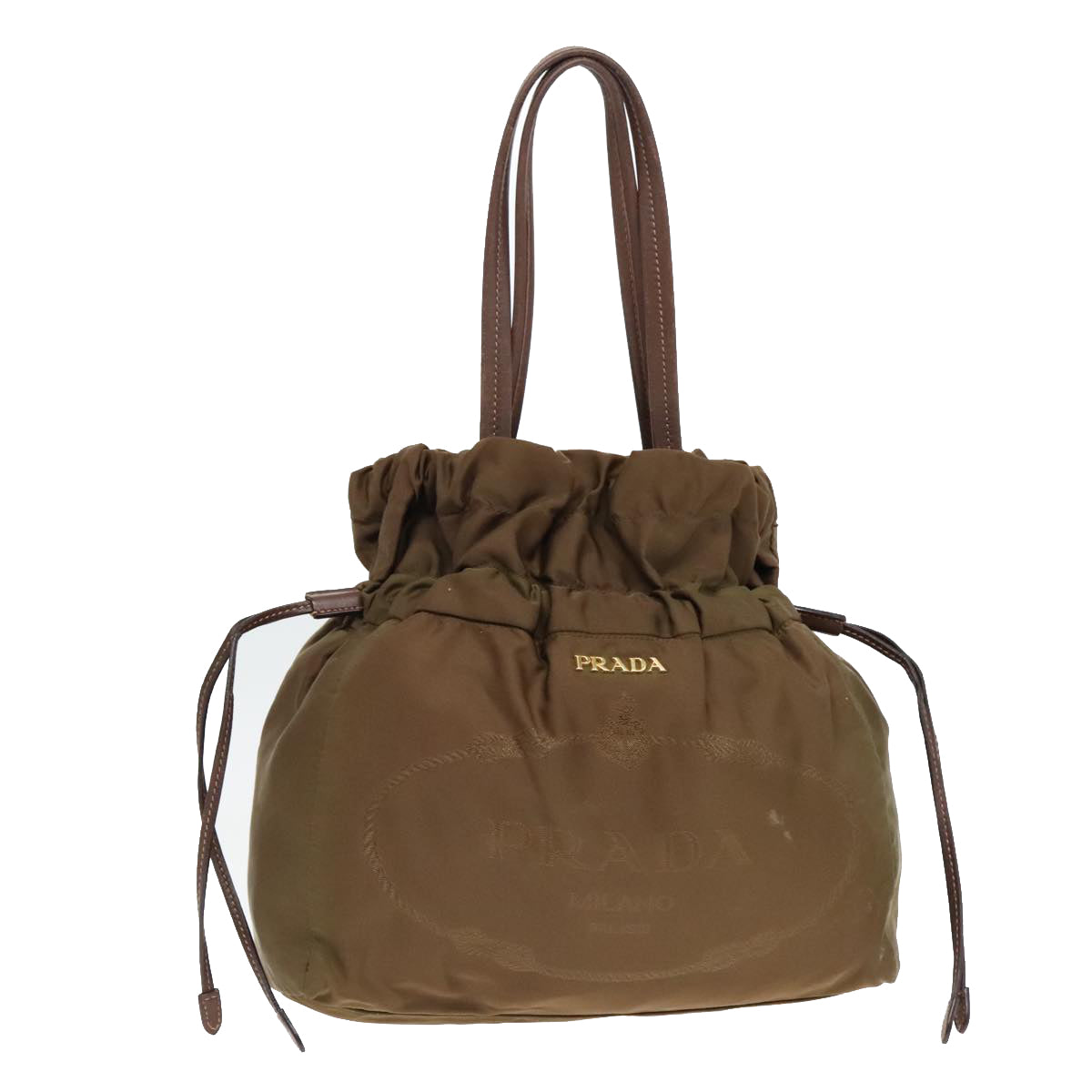 PRADA Tote Bag Nylon Khaki Gold Auth 94055