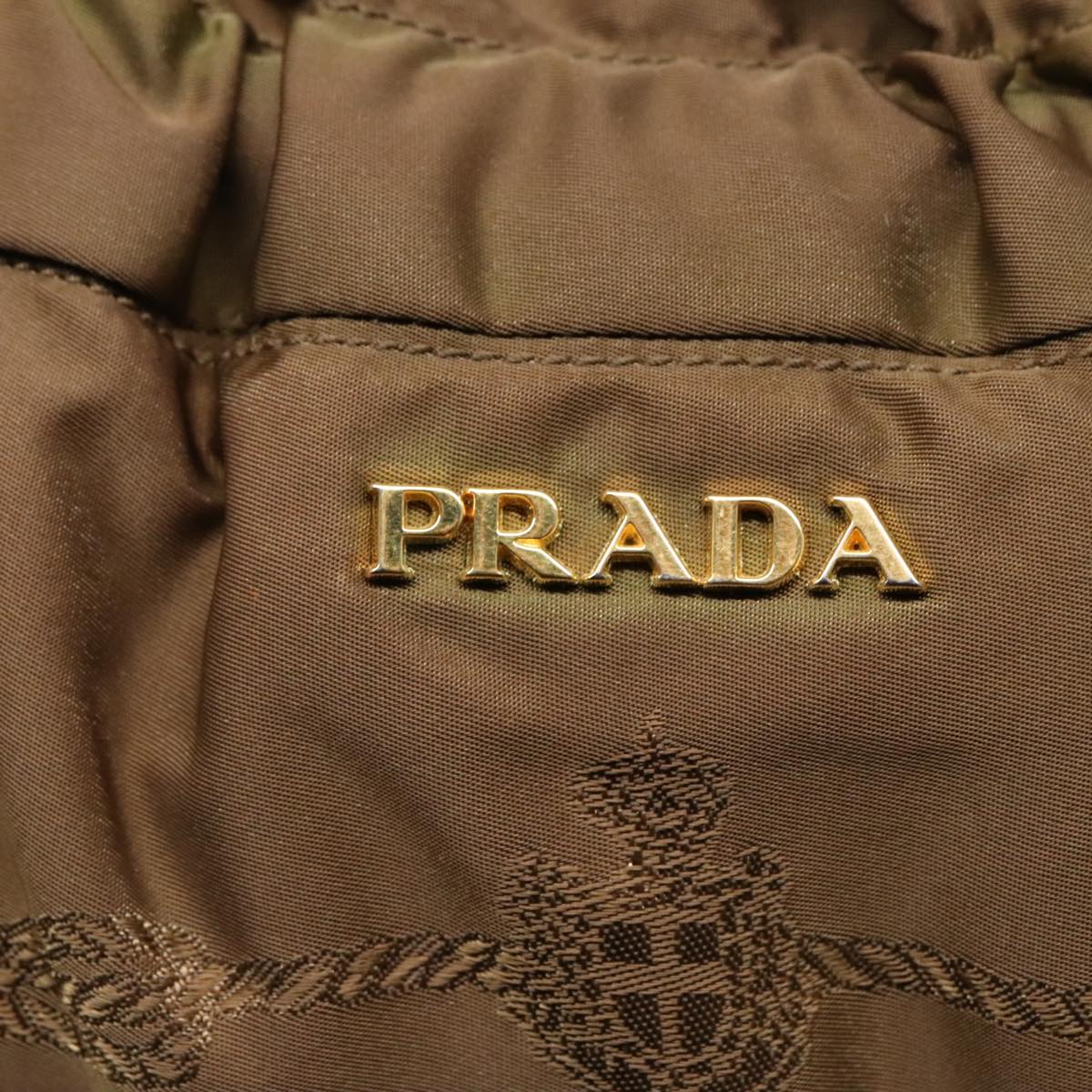 PRADA Tote Bag Nylon Khaki Gold Auth 94055