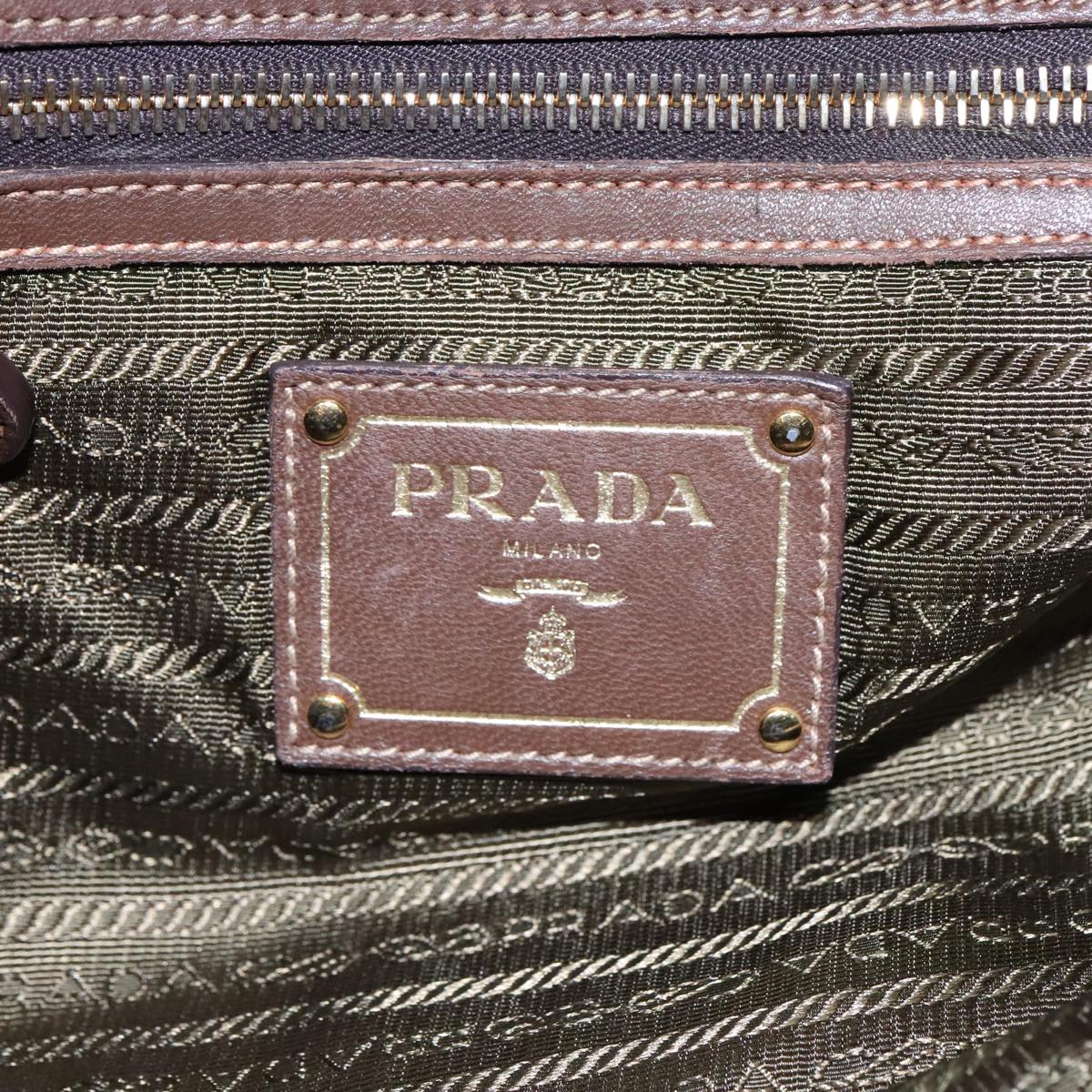 PRADA Tote Bag Nylon Khaki Gold Auth 94055