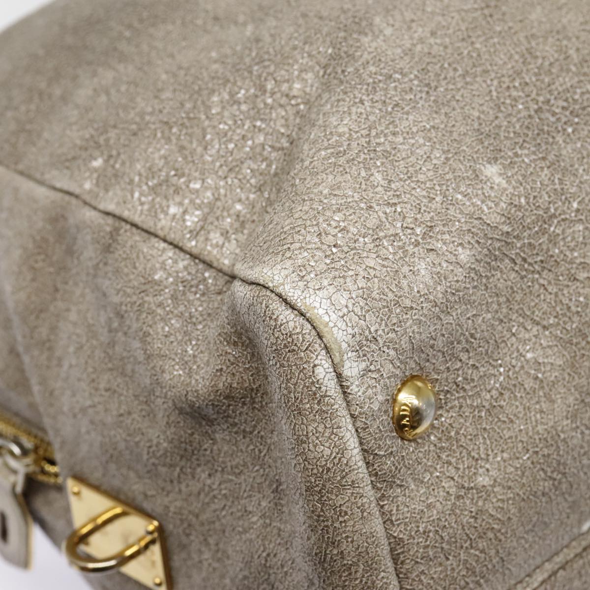 PRADA Shoulder Bag Leather Beige Gold Auth 94057