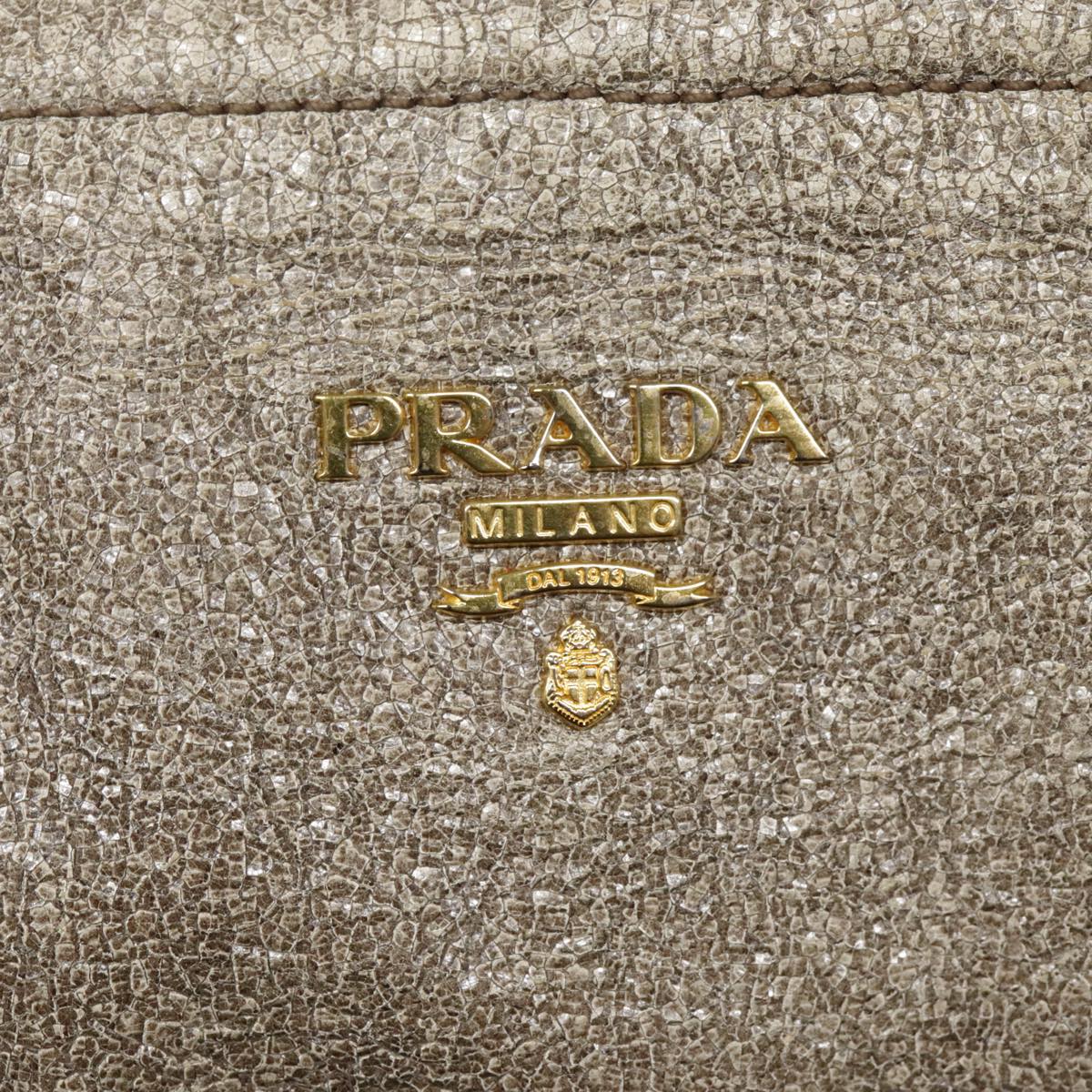 PRADA Shoulder Bag Leather Beige Gold Auth 94057