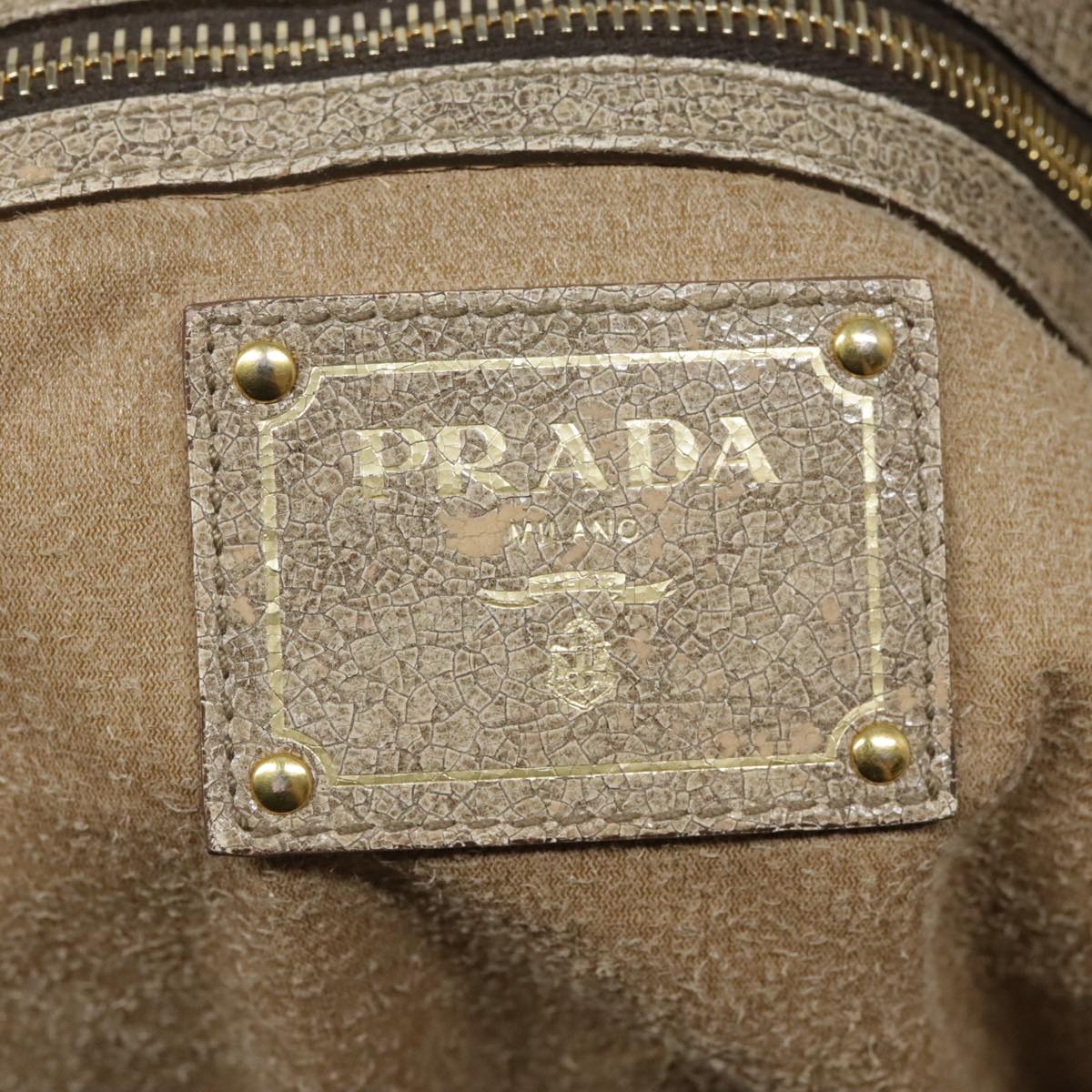 PRADA Shoulder Bag Leather Beige Gold Auth 94057