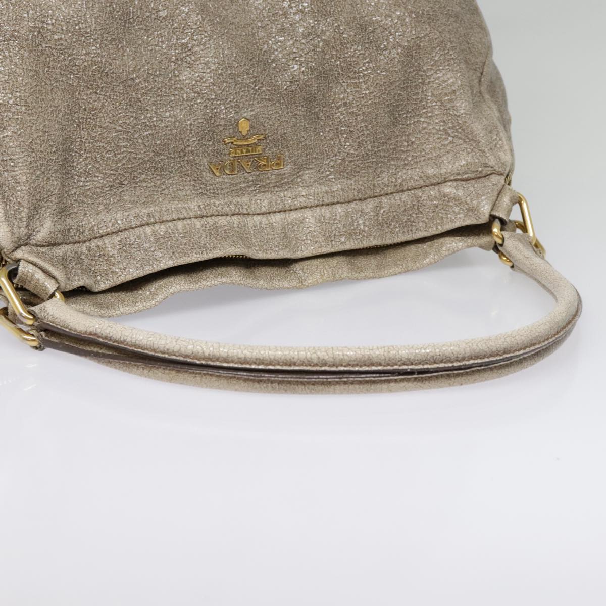 PRADA Shoulder Bag Leather Beige Gold Auth 94057