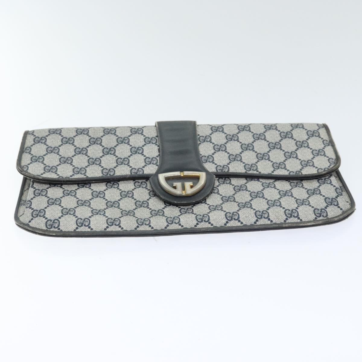 GUCCI GG Supreme Clutch Bag PVC Navy Gold Auth 94062