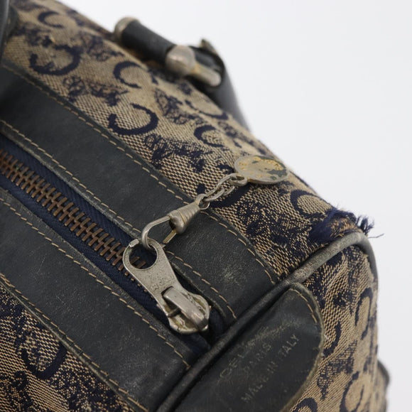 CELINE C Sulky Boston Bag Canvas Navy Gold Auth 94063