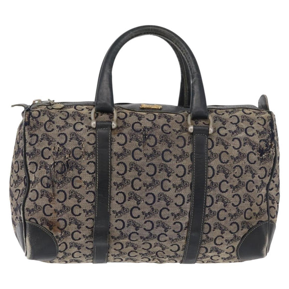 CELINE C Sulky Boston Bag Canvas Navy Gold Auth 94063