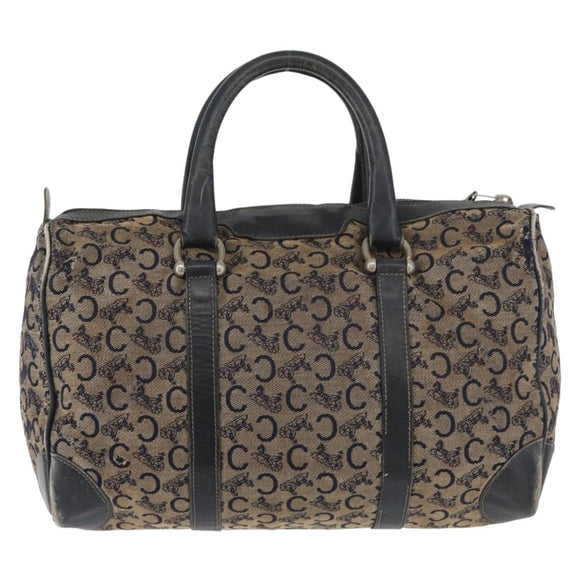 CELINE C Sulky Boston Bag Canvas Navy Gold Auth 94063