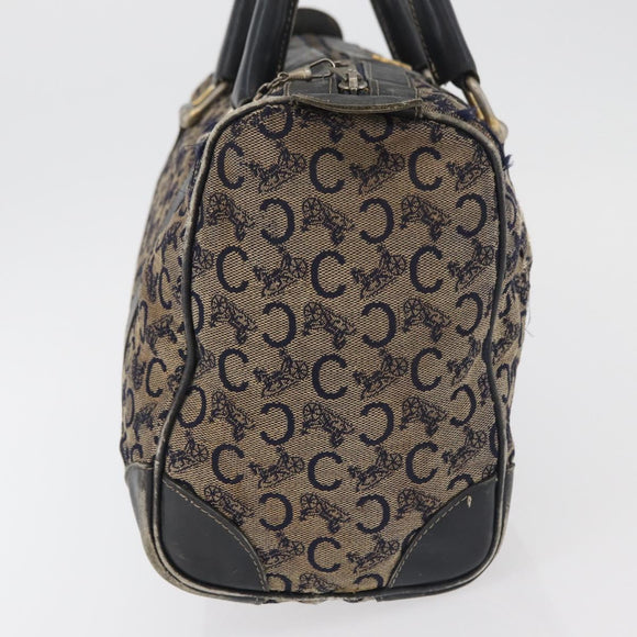 CELINE C Sulky Boston Bag Canvas Navy Gold Auth 94063