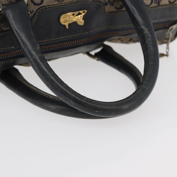 CELINE C Sulky Boston Bag Canvas Navy Gold Auth 94063