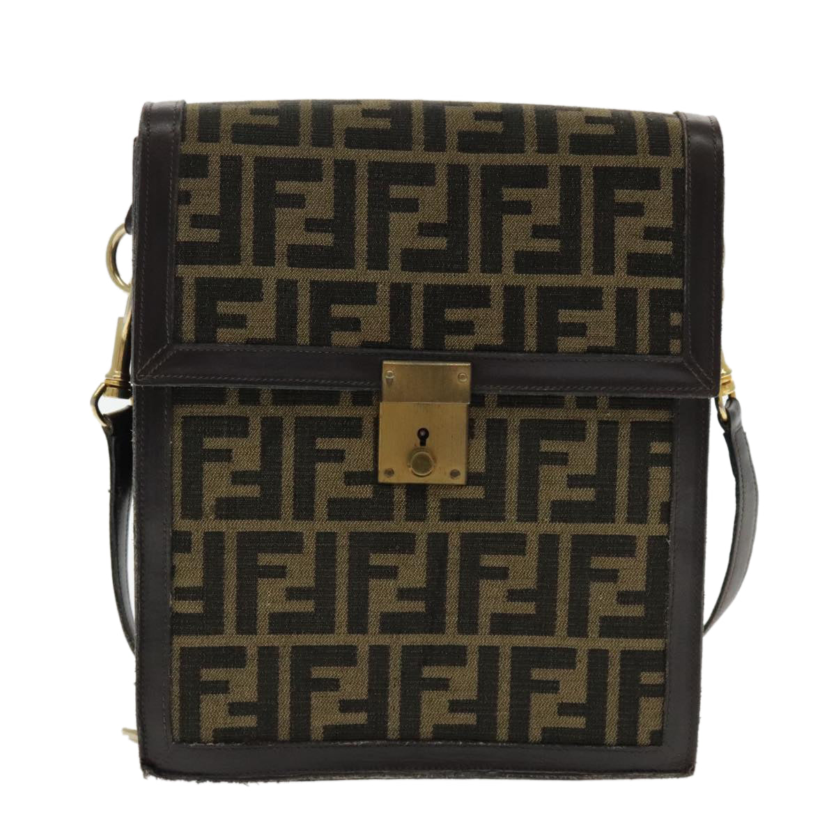 FENDI Zucca Canvas Shoulder Bag Brown Black Gold Auth 94107