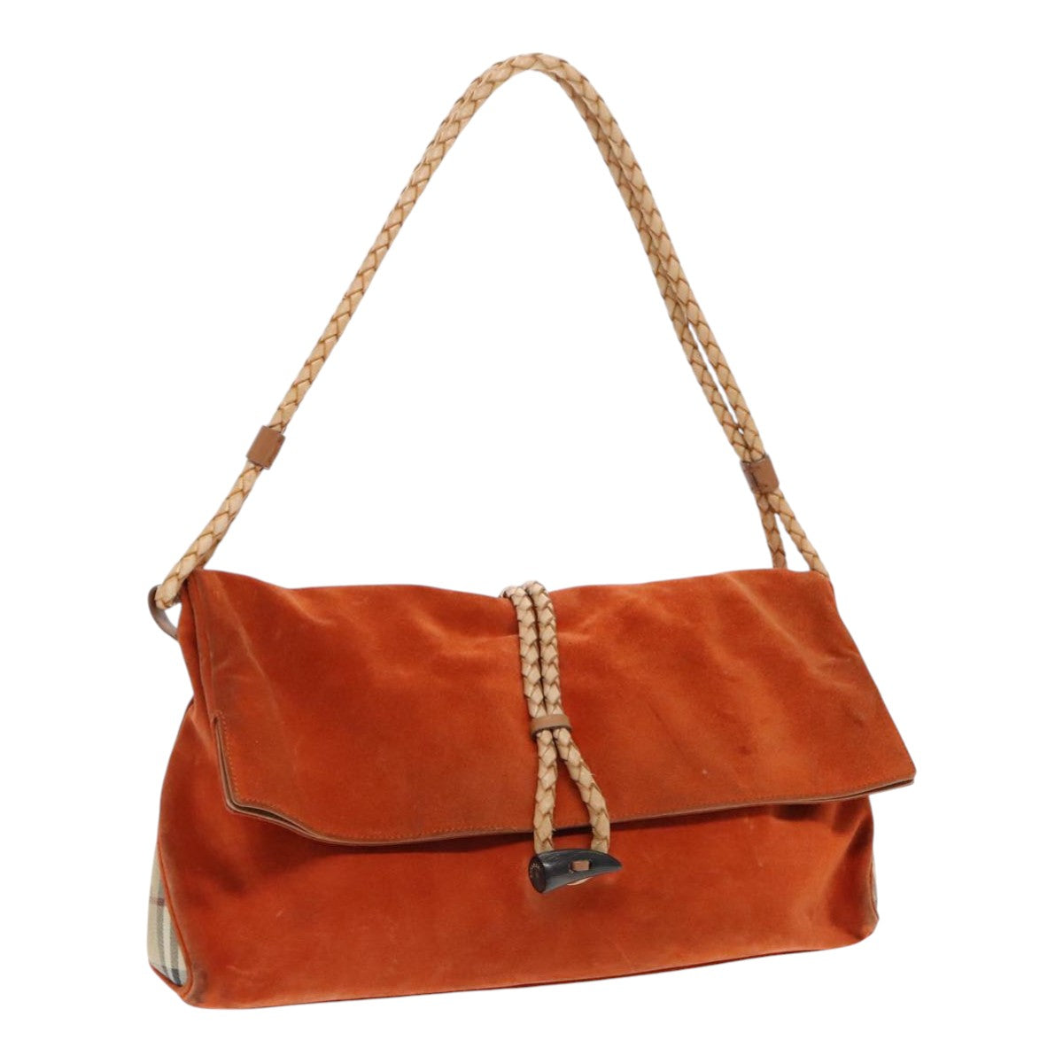 BURBERRY Shoulder Bag Suede Orange Silver Auth 94109