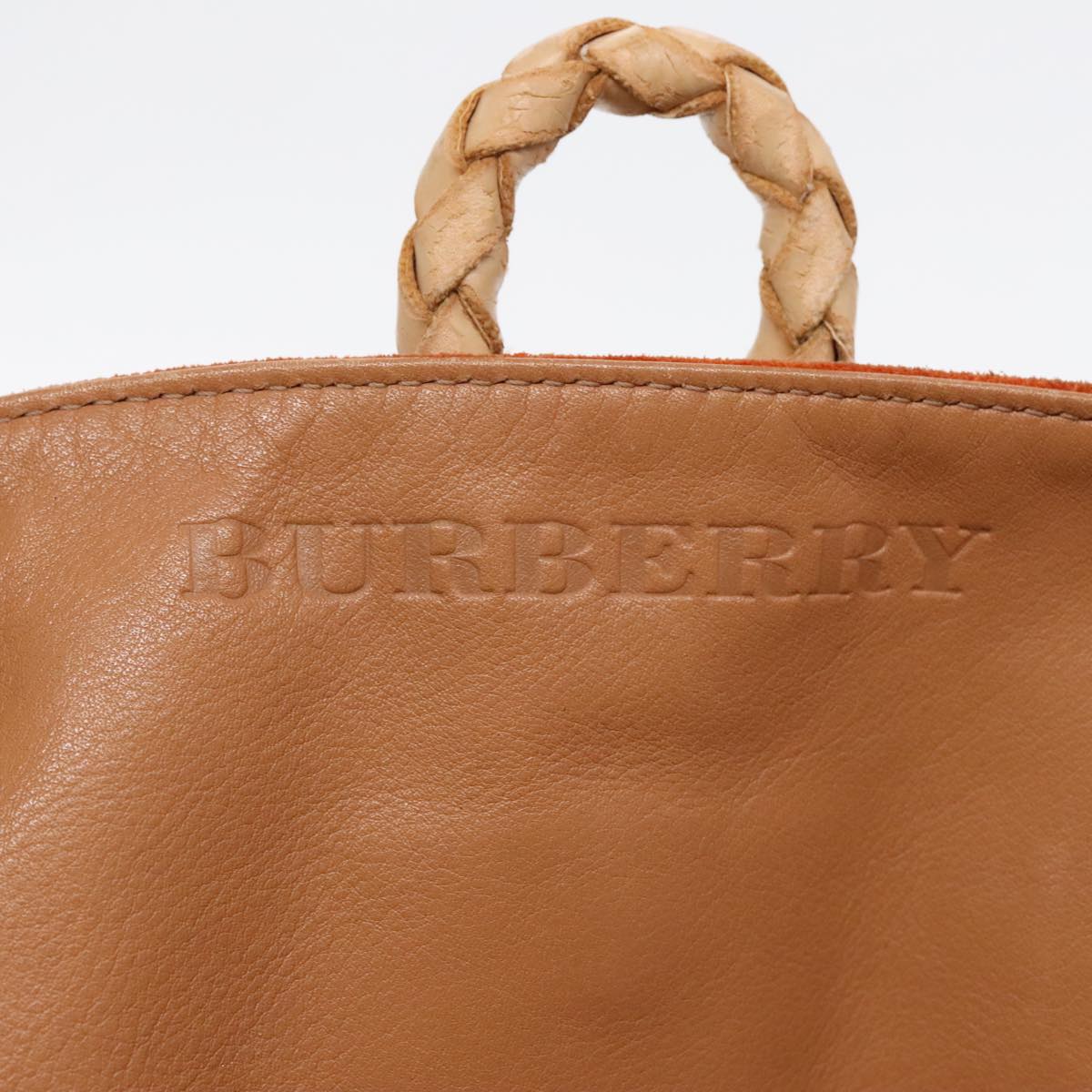 BURBERRY Shoulder Bag Suede Orange Silver Auth 94109