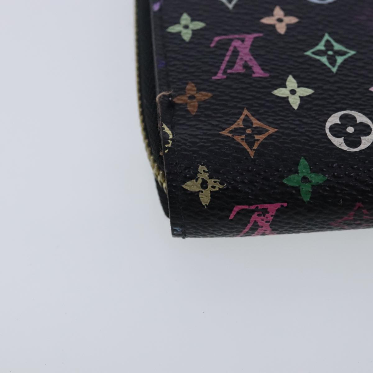 LOUIS VUITTON Monogram Multicolor Zippy Wallet Black M60243 LV Auth 94121