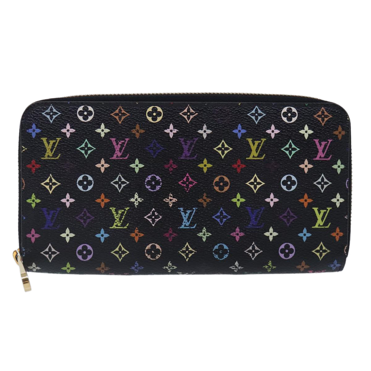 LOUIS VUITTON Monogram Multicolor Zippy Wallet Black M60243 LV Auth 94121