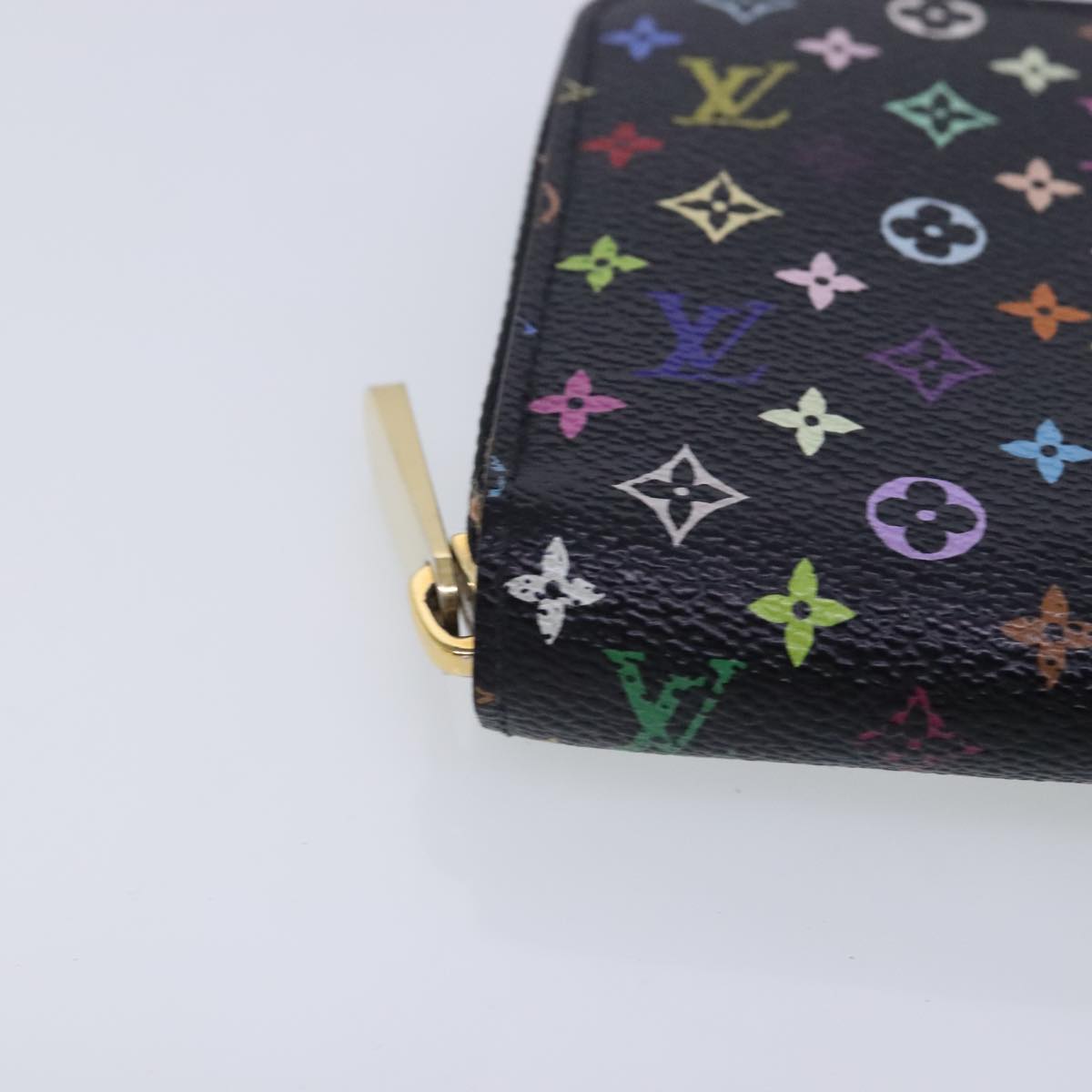 LOUIS VUITTON Monogram Multicolor Zippy Wallet Black M60243 LV Auth 94121