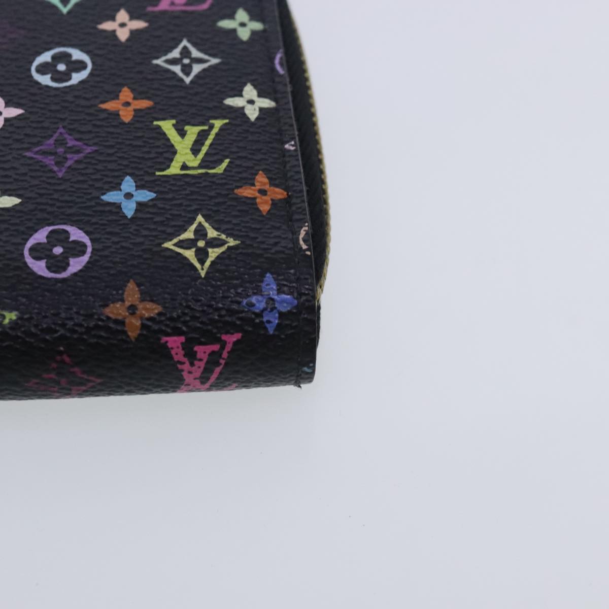 LOUIS VUITTON Monogram Multicolor Zippy Wallet Black M60243 LV Auth 94121