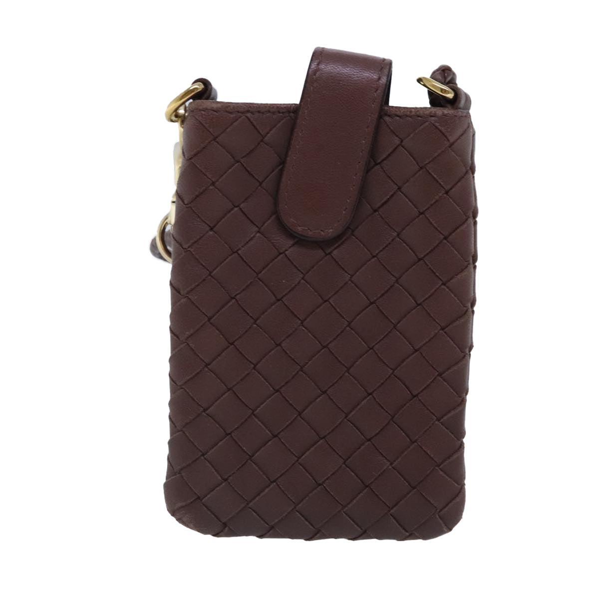 BOTTEGA VENETA INTRECCIATO Shoulder Pouch Leather Brown Gold Auth 94129 - 0