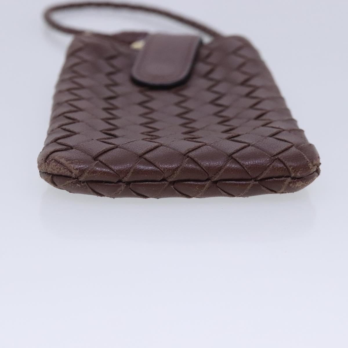 BOTTEGA VENETA INTRECCIATO Shoulder Pouch Leather Brown Gold Auth 94129