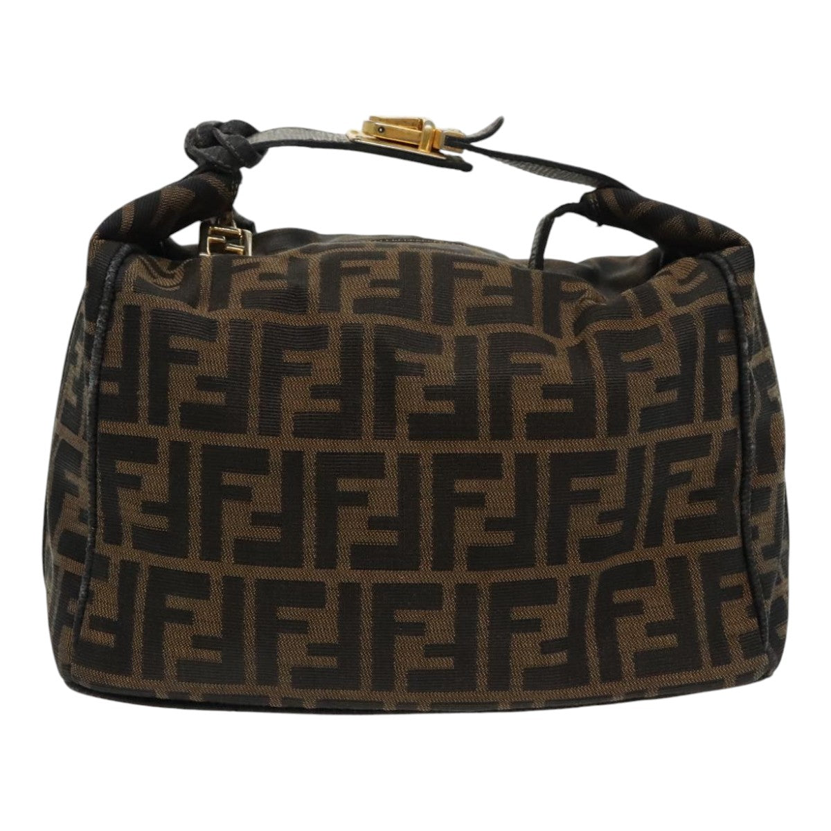 FENDI Zucca Canvas Vanity Hand Bag Brown Black Auth 94131 - 0