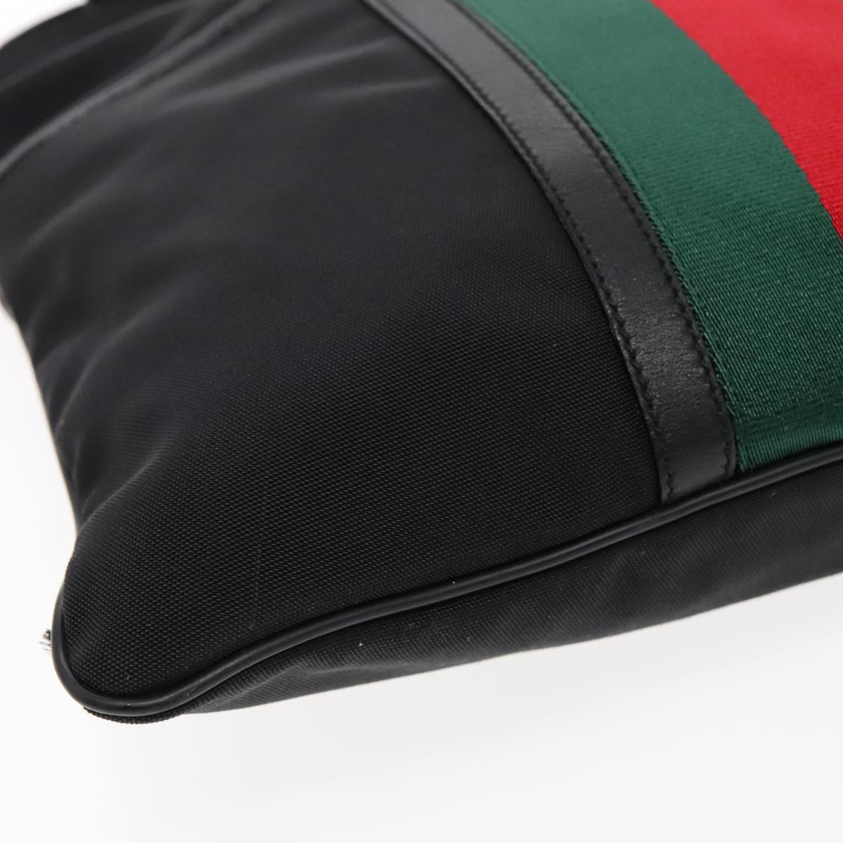 GUCCI Web Sherry Line Shoulder Bag Canvas Black Red Green 181067 Auth 94138