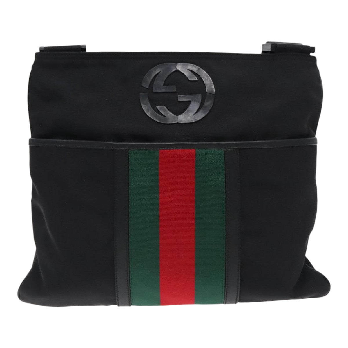 GUCCI Web Sherry Line Shoulder Bag Canvas Black Red Green 181067 Auth 94138 - 0