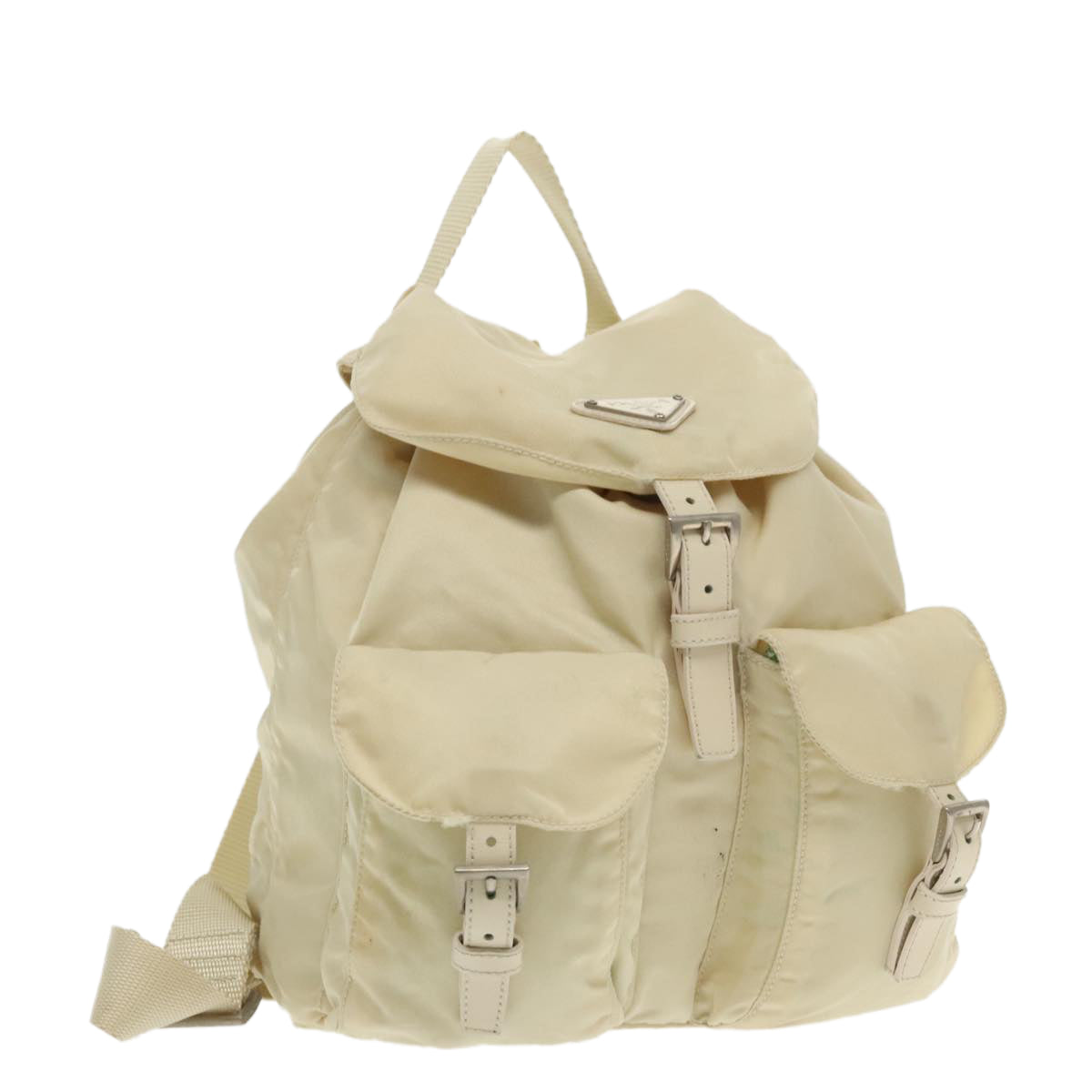 PRADA Backpack Nylon White Silver Auth 94142