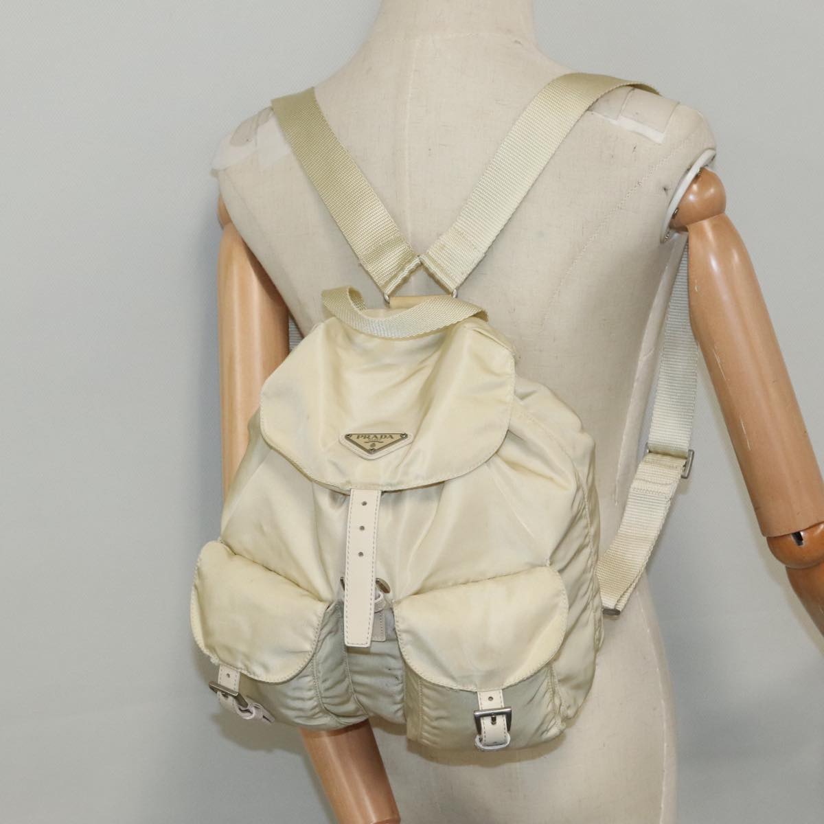 PRADA Backpack Nylon White Silver Auth 94142