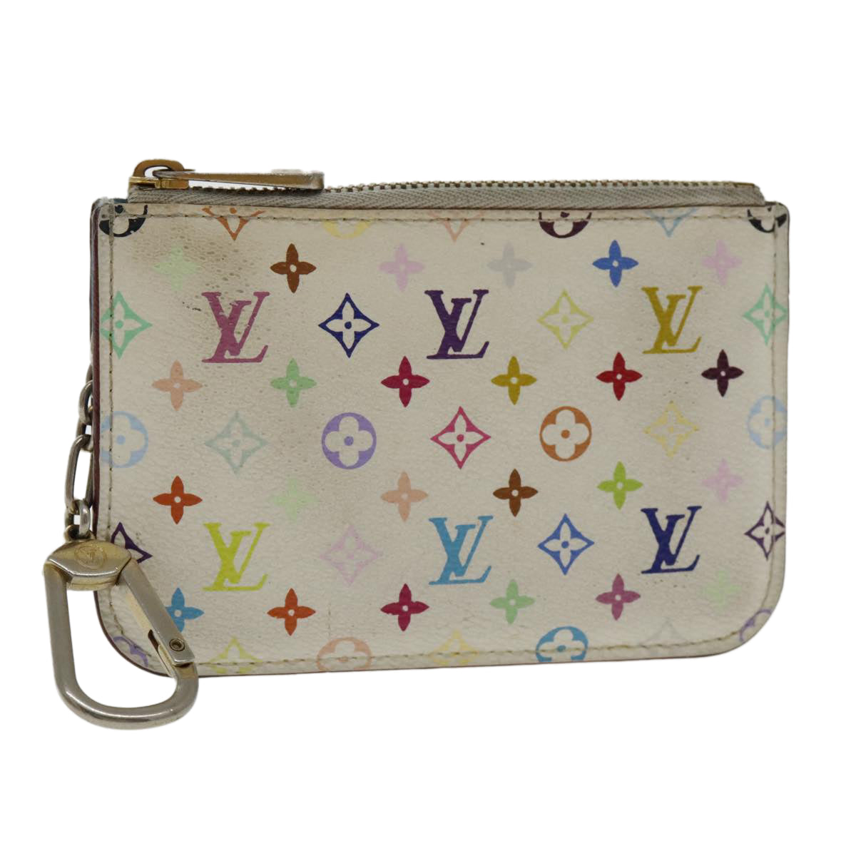 LOUIS VUITTON Multicolor Pochette Cles NM Coin Purse White M93734 LV Auth 94159