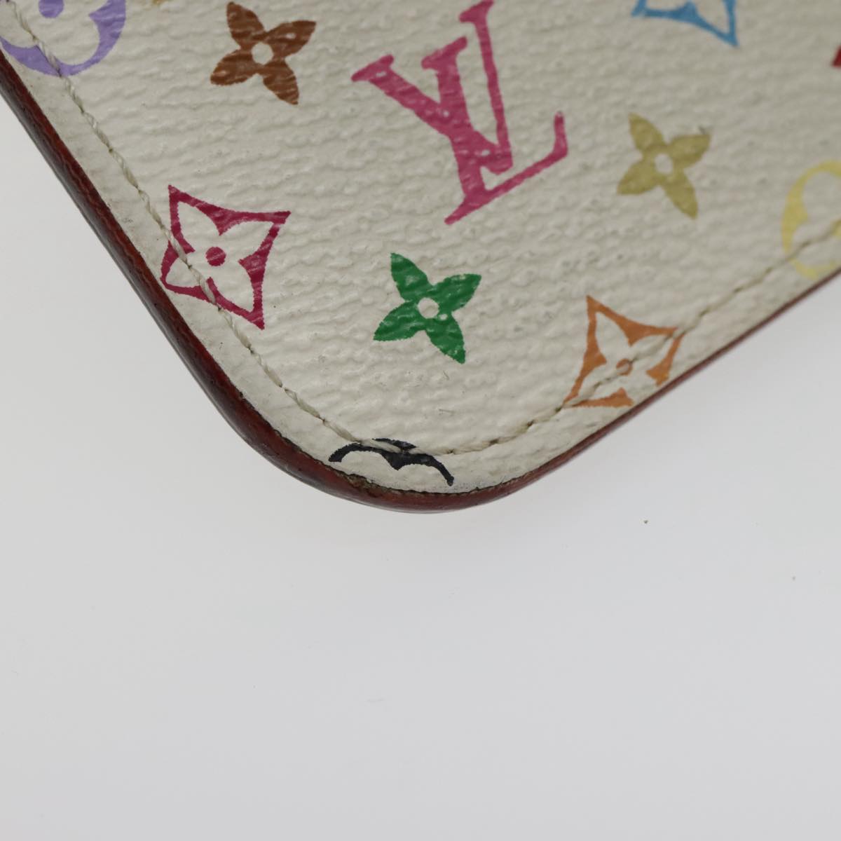 LOUIS VUITTON Multicolor Pochette Cles NM Coin Purse White M93734 LV Auth 94159