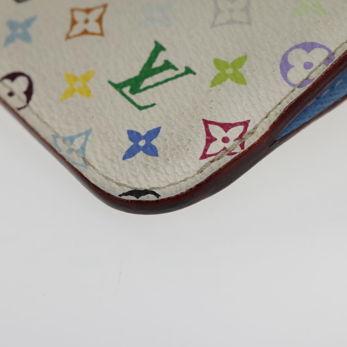 LOUIS VUITTON Multicolor Pochette Cles NM Coin Purse White M93734 LV Auth 94159