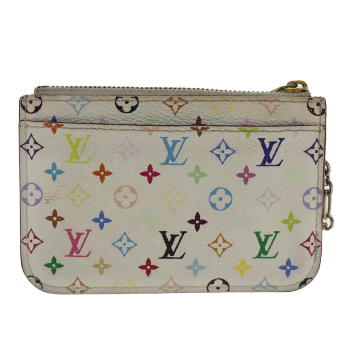 LOUIS VUITTON Multicolor Pochette Cles NM Coin Purse White M93734 LV Auth 94159