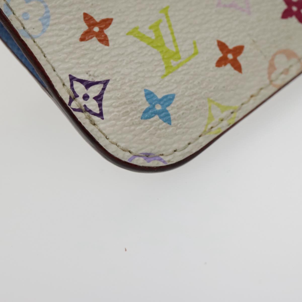 LOUIS VUITTON Multicolor Pochette Cles NM Coin Purse White M93734 LV Auth 94159