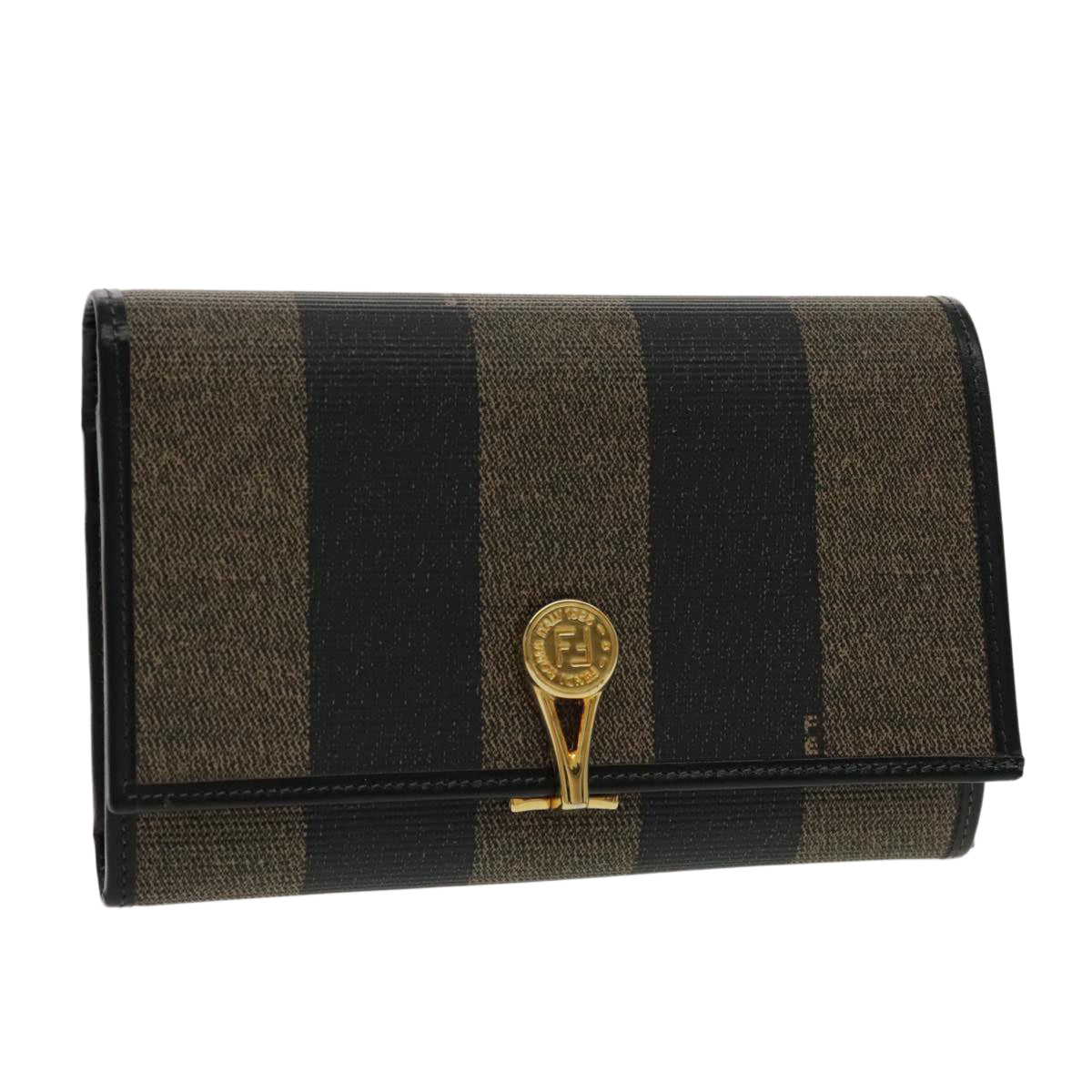 FENDI Pecan Canvas Wallet Black Brown Black Brown Auth 94161