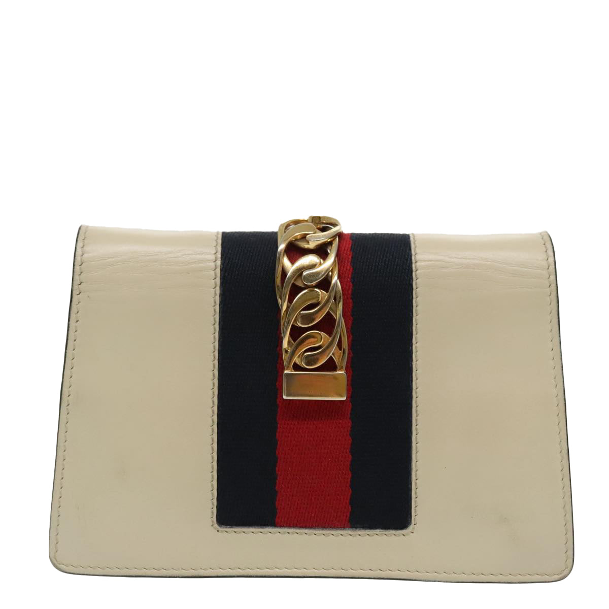 GUCCI Sherry Line Chain Shoulder Bag Leather Navy Red gold 494646 Auth 94162