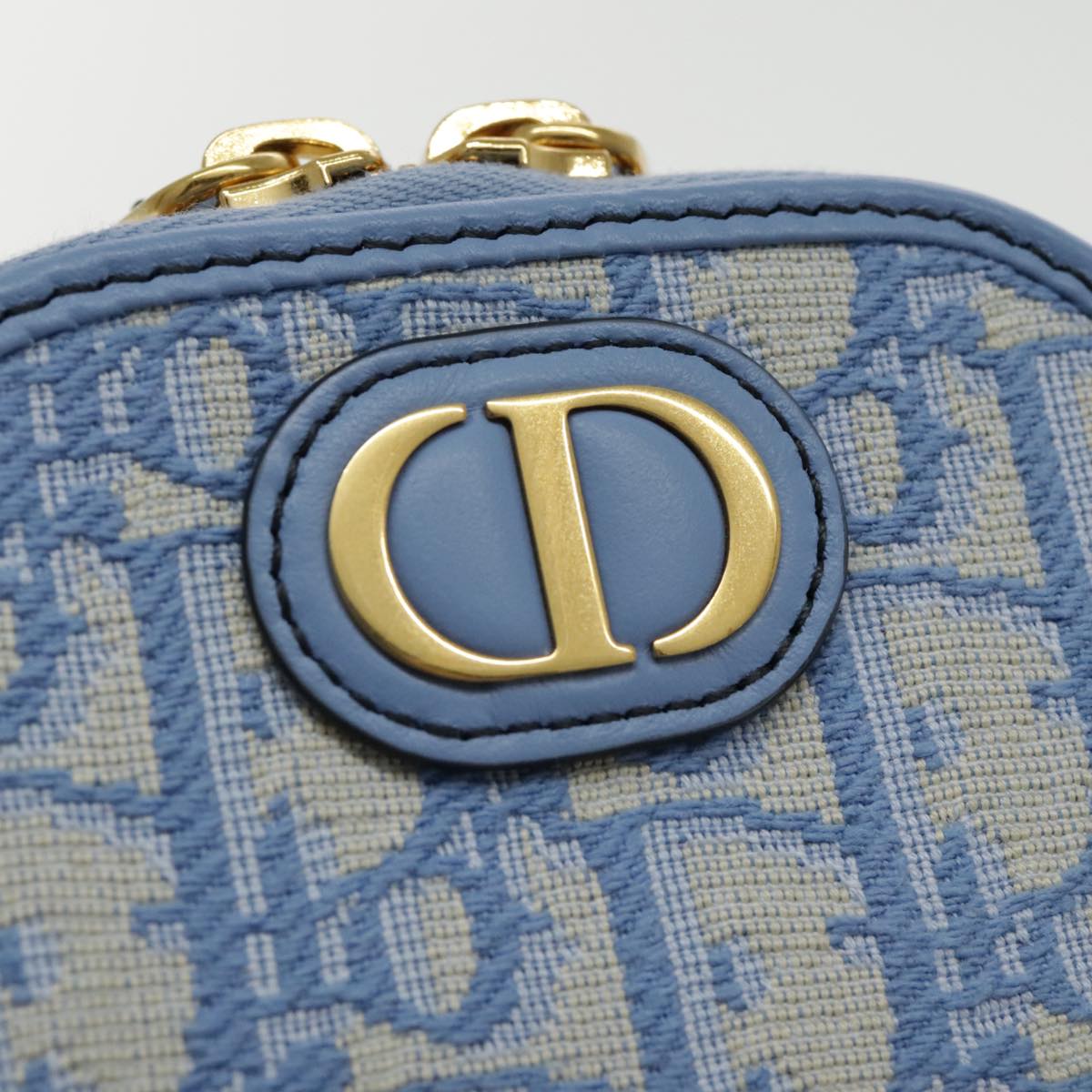 Christian Dior Chain Trotter Canvas Shoulder Bag Blue Gold Auth 94170SA