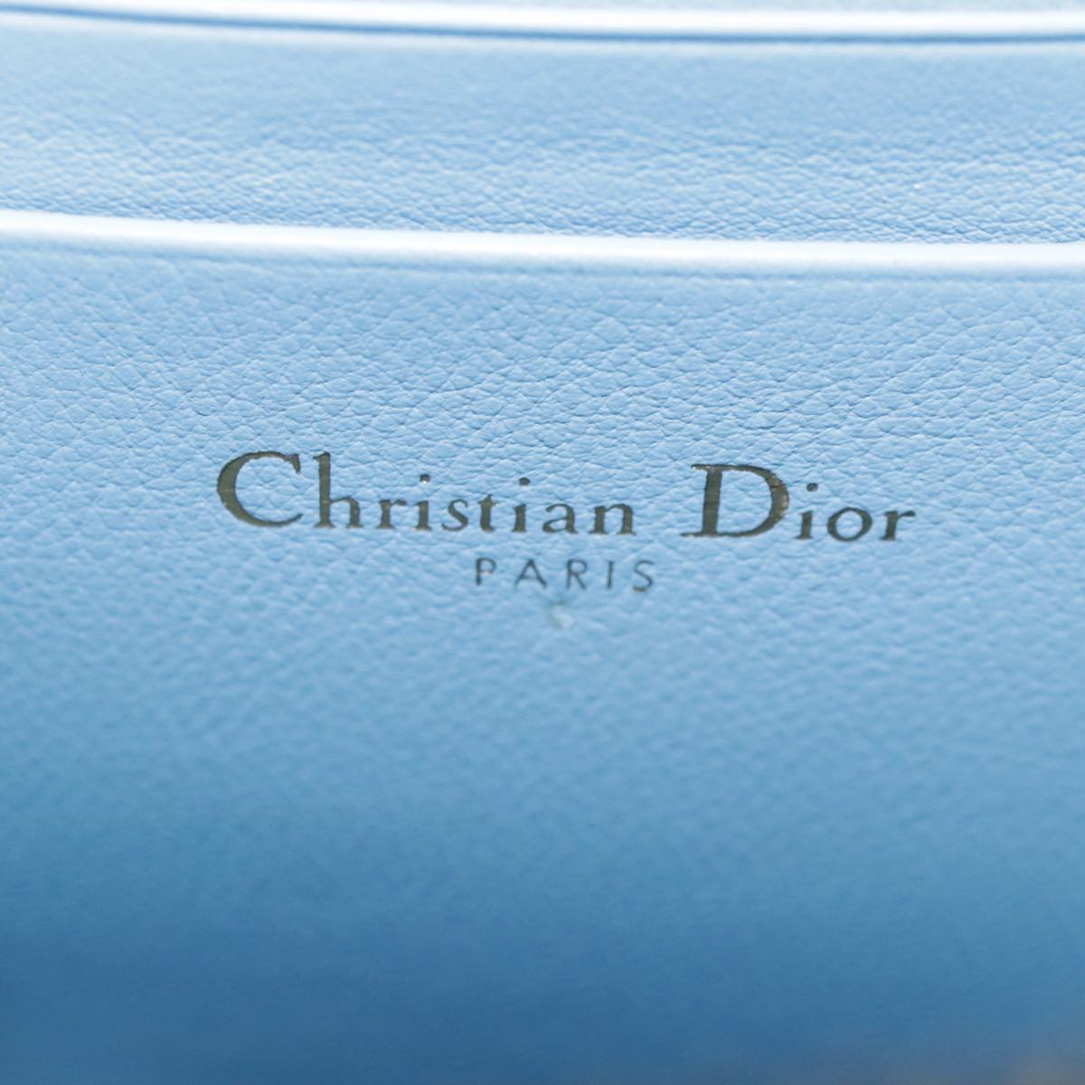 Christian Dior Chain Trotter Canvas Shoulder Bag Blue Gold Auth 94170SA