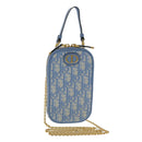 Christian Dior Chain Trotter Canvas Shoulder Bag Blue Gold Auth 94170SAM-1