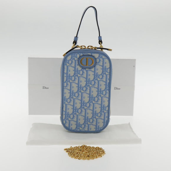 Christian Dior Chain Trotter Canvas Shoulder Bag Blue Gold Auth 94170SAM