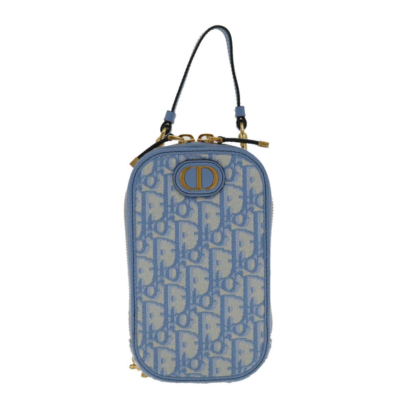 Christian Dior Chain Trotter Canvas Shoulder Bag Blue Gold Auth 94170SAM